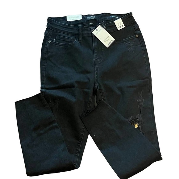 NWT Judy Blue Leopard Distressed Mid Rise Skinny Jean JB82168BK Size 7/28 - Picture 1 of 7